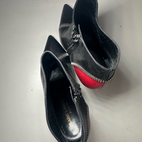 SAINT LAURENT Black And Red Zipper Seam Heel Ankle Booties - Picture 4 of 4